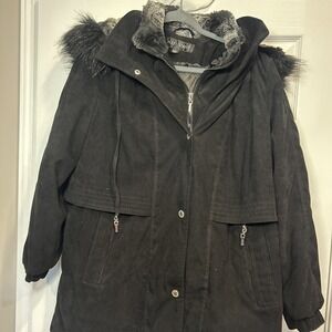 Fleet Street Women's Black Coat W/fox Fur‎ Collar Large Elegant Winter Overcoat